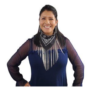 100% Cotton Bandana with Silver Rhinestones Handmade Western Cowgirl Boho LIVE